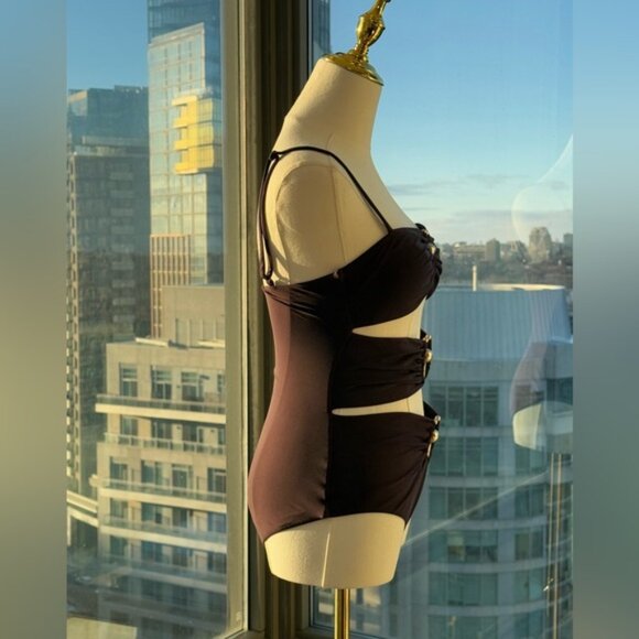 🆕 CHRISTOPHER ESBER 🧿 NWOT Brown Pierced Orbit Cutout 1PC Swimsuit, SZ US 6 - Picture 8 of 15